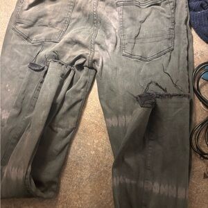 Arizona Jean Company Olive Green Distressed Cargo Pants with Faded Stripes
